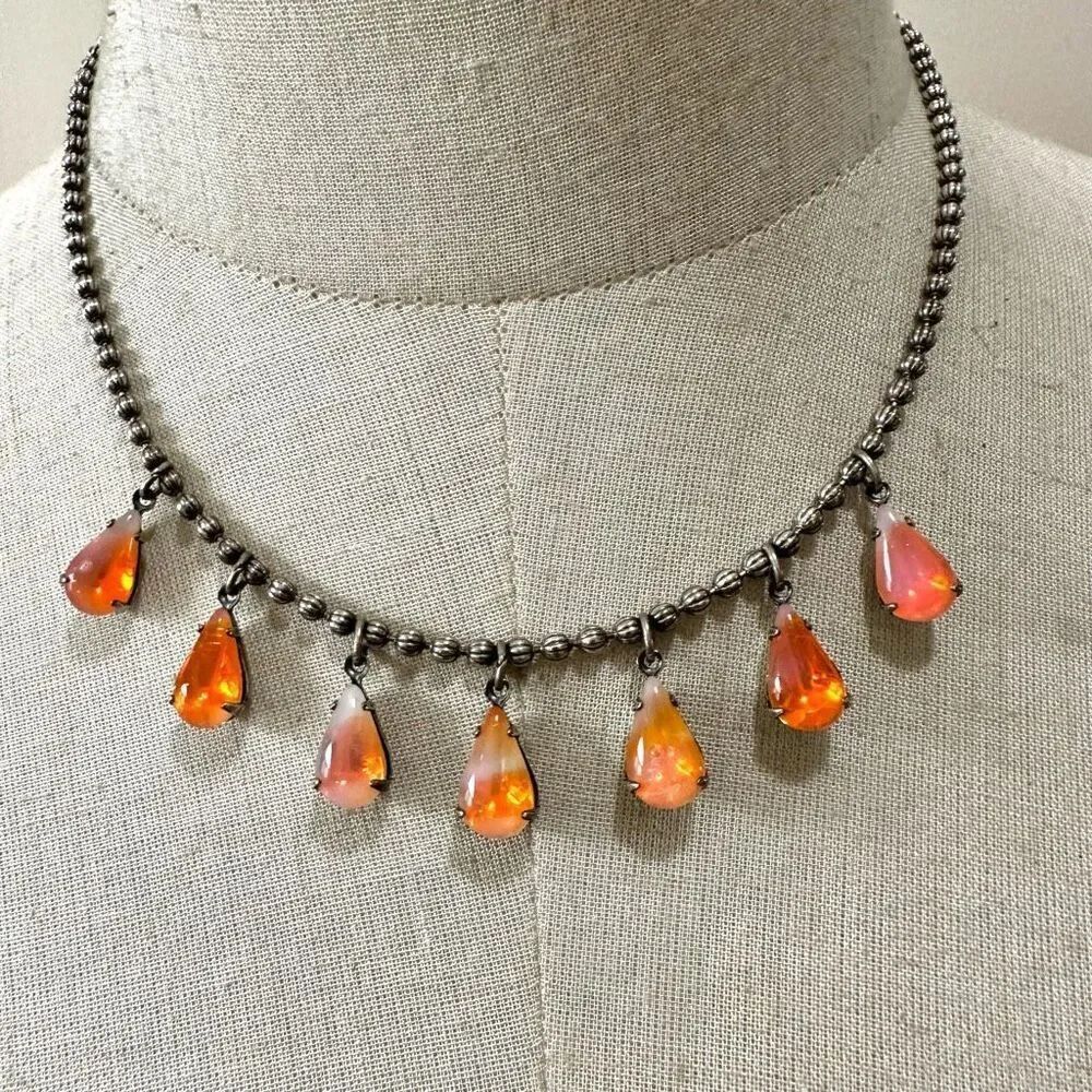 Sterling silver orange light beaded necklace